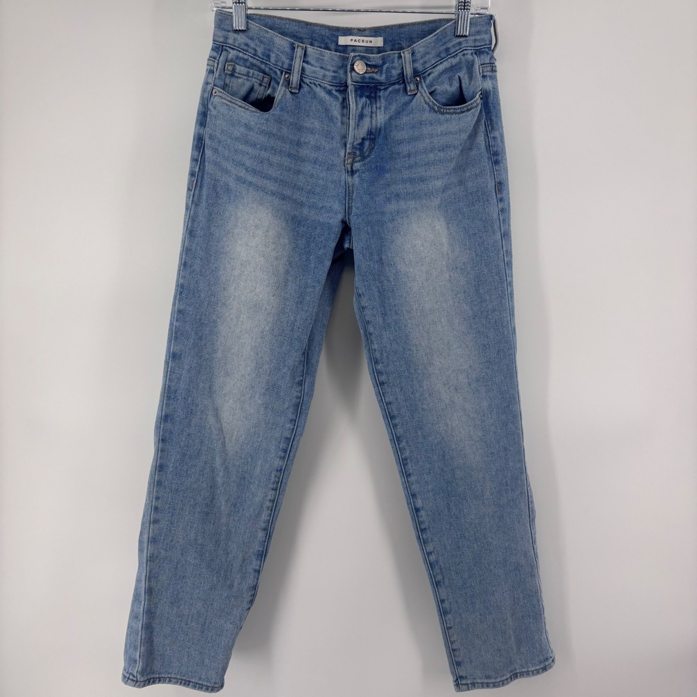 PacSun Womens Light Wash Distressed Denim Mom Jeans Relaxed Fit 25x28